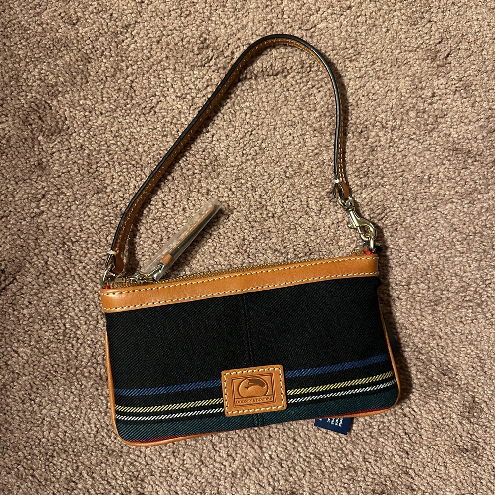 Dooney & Bourke Black and Tan Clutch with Classic Design